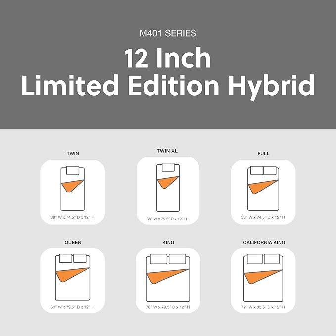 Signature Design by Ashley Limited Edition Firm 12 Inch Hybrid Mattress with Gel Memory Foam and Edge Support for Cool Sleep and Pressure Relief, Twin XL, Fiberglass Free, Mattress In A Box