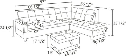 Sectional Couch with Ottoman Storage, L Shaped Sofa Furniture Sets, Modern Modular Comfy Sofa for Living Room Bedroom, White
