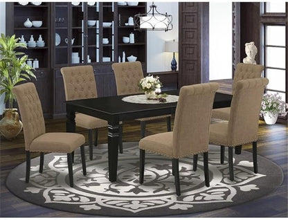 East West Furniture LGBR7-BLK-17 7 Piece Dining Room Table Set Consist of a Rectangle Kitchen Table with Butterfly Leaf and 6 Light Sable Linen Fabric Parsons Chairs, 42x84 Inch, Black
