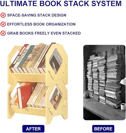 2 Pack Desktop Bookshelf, Stackable Book Organizer with Handle, Storage Rack for CD/Magazine/File Folder, Portable Small Bookshelf for Study, Living Room, Kid's Room, No Nails, Small Size