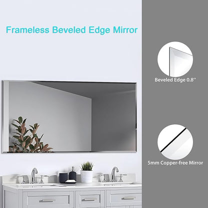 24x40 Inch Bathroom Mirror Frameless Beveled Edge Rectangle Wall Mirror Explosion Proof and Shatterproof Bathroom Vanity Mirror Wall Mounted Hang Firmly (Horizontal or Vertical)