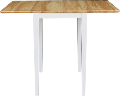 IC International Concepts, Solid Wood Small Drop Leaf Dining Table, Solid Real Wood, Sturdy Parawood, White/Natural