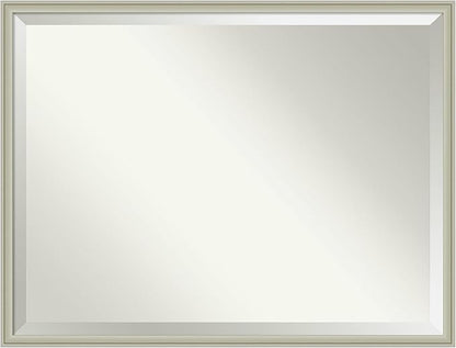Amanti Art Silver Bathroom Mirror for Over Sink, 32x42 Florence Silver Rectangle Vanity Mirror, X-Large Casual Frame, Hangs Horizonally and Vertically, Bathroom Wall Decor, Beveled Edge from WI, USA