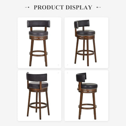 COLAMY Swivel Bar Stools Set of 2, 30 Inch Swivel Bar Height Bar Stools, Wood Swivel Barstools with Back, Modern Upholstered Wooden Barstools for Kitchen Island Dining Room Bar, Dark Brown