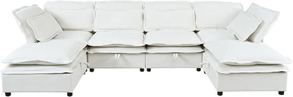 Ball & Cast 124.4" Modular Sectional Sofa,Oversized U-Shaped Couch with Storage Seat,Freely Combinable 6-Seater Set w/Double-Layer Cushion,for Living Rooms,Offices and Apartments,Beige