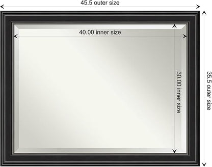 Amanti Art Black Bathroom Mirror for Over Sink, 36x46 Ridge Black Rectangle Vanity Mirror, X-Large Traditional Frame, Hangs Horizonally and Vertically, Bathroom Wall Decor, Beveled Edge