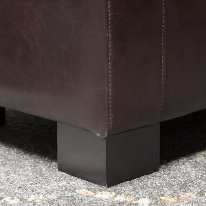 Ball & Cast 50.8" Upholstered PU Storage Ottoman with Tufted Waffle Stitch,End Bench w/Uses Pressure Hinges and Wood Legs,Entryway Footrest Stool for Living Room & Bedroom,Brown