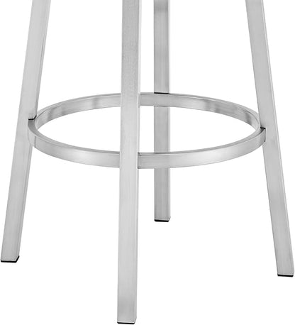 Armen Living Titana 26" Counter Height Swivel Blue Faux Leather and Brushed Stainless Steel Bar Stool