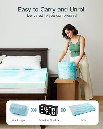 PERLECARE 4 Inch Twin XL Memory Foam Mattress Topper, Cooling Gel Infused Mattress Pad, Ventilated Bed Topper for Pressure Relief, CertiPUR-US Certified, Dorm Room Essentials, Blue