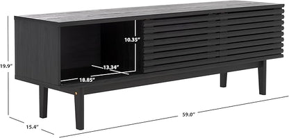 SAFAVIEH Aricia TV Stand for up to 65" Flatscreen – Black, 2 Sliding Doors with Interior Storage, 1 Open Shelf, Entertainment Media Console (MED9633B)