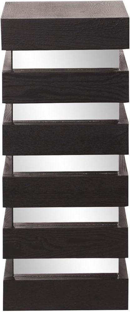 Howard Elliott Stepped Pedestal Accent Table, Black Wood and Mirrored Side End Table for Home Decor, Small Space Pedestal Table for Bedroom, Living Room & Entryway, 12 x 12 x 28 Inch, Medium