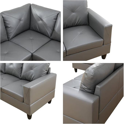 NAYSAYE L Shaped Couch, Leather Modular Sectional Couch with Ottoman Storage, Modern Lounge Sofa Convertible Sectional Couches for Living Room, Apartment, Dark Grey