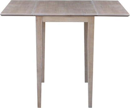 IC International Concepts, Solid Wood Small Drop Leaf Dining Table, Solid Real Wood, Sturdy Parawood,36 X 22 X 29, Minimum Assembly, Washed Gray Taupe