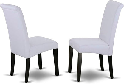 East West Furniture DLBA5-BLK-05 5 Piece Dining Set Includes a Round Dining Room Table with Dropleaf and 4 Grey Linen Fabric Upholstered Parson Chairs, 42x42 Inch, Black