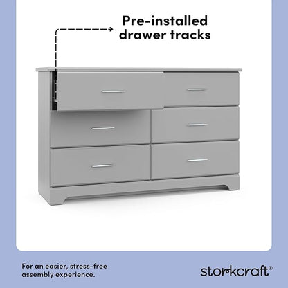 Storkcraft Brookside 6-Drawer Dresser (Pebble Gray) – GREENGUARD Gold Certified, Nursery & Kids Storage, Nursery Essentials, Kids Room Storage, Durable Bedroom Dresser