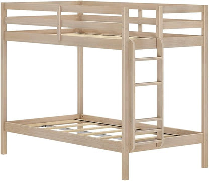 Grain & Grove Bear Twin Over Twin Bunk Bed, Sturdy Bunk Bed Frame for Kids, Plywood Bunk with Ladder, Guardrail, and Slats, No Box Spring Required, Oak Embossed Natural