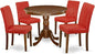 East West Furniture ANAB5-MAH-72 5 Piece Dining Table Set Includes a Round Dining Room Table with Pedestal and 4 Firebrick Red Faux Leather Parsons Chairs, 36x36 Inch, Mahogany