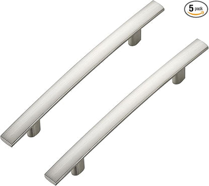 5 Pack Cabinet Handles 4" Hole Center - Curved Cabinet Pulls Brushed Nickel Drawer Pulls for Kitchen Cupboard Solid Hardware for Dresser Drawer Arch Hardware
