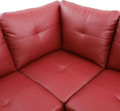 Red L-Shaped 3-Piece Faux Leather Sofa with Storage Ottoman Set, Sectional Couch Sofa Set for Living Room, Office, Small Space