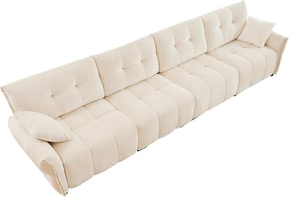 Modern Chenille Fabric 4-Seat Sofa w/ 2 Pillows, Premium Upholstery Living Room Couch with Tufted Backrest & Comfortable Armrests and High-Resilience Memory Foam Cushions,White