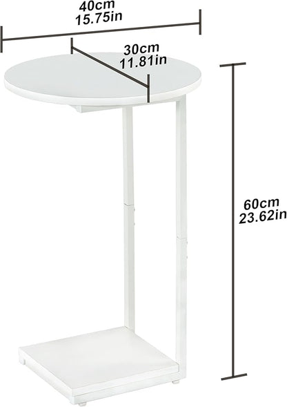 HDANI C Table Small End Table,Couch Tables That Slide Under,C Shaped Oval Side Table for Living Room,Bedroom,Small Spaces,White