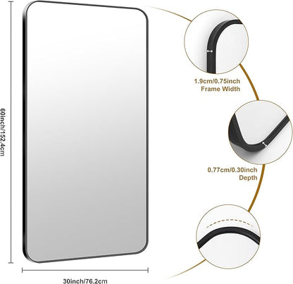 KOCUUY 60"x30" Large Rectangle Vanity Mirror, Black Metal Frame Mirror with Rounded Corner, Modern Design of Upgraded Shatterproof Glass for Bathroom, Bedroom, Living Room, Entryway