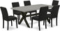 East West Furniture X697AB624-7 7 Piece Modern Dining Table Set Consist of a Rectangle Wooden Table with X-Legs and 6 Black Color Linen Fabric Upholstered Chairs, 40x72 Inch, Multi-Color
