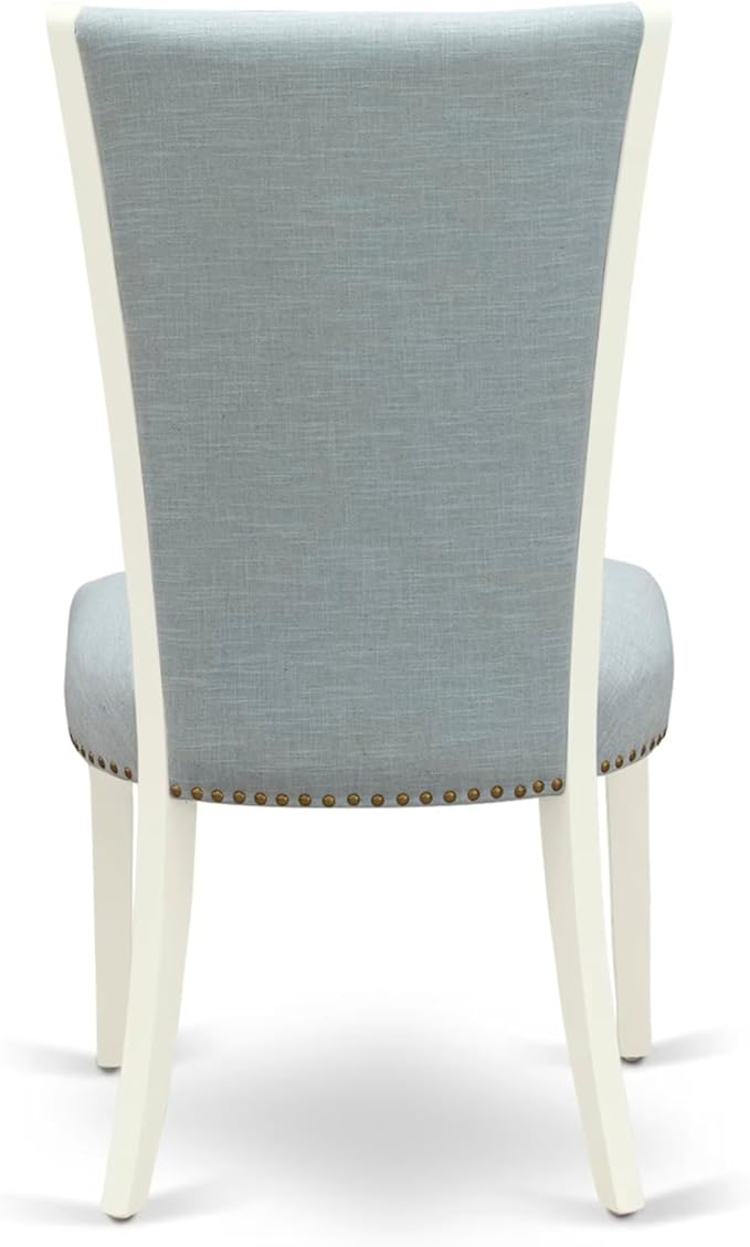 East West Furniture V027VE215-9 9 Piece Dining Room Set Includes a Rectangle Kitchen Table with V-Legs and 8 Baby Blue Linen Fabric Parsons Dining Chairs, 40x72 Inch, Multi-Color