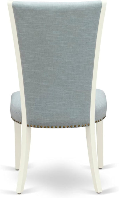 East West Furniture V077VE215-7 7 Piece Dining Table Set Consist of a Rectangle Wooden Table with V-Legs and 6 Baby Blue Linen Fabric Parson Dining Room Chairs, 40x72 Inch, Multi-Color