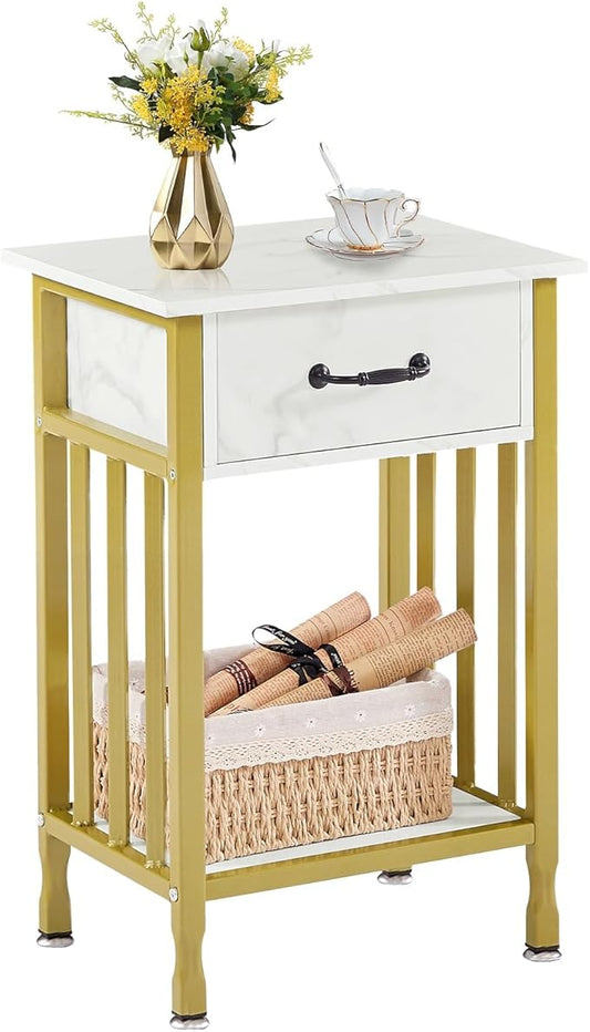 VECELO Nightstands, Industrial Side Table/End Tables with Drawer and Storage Shelf, Night Stands for Bedroom, Living Room, Wood Metal Furniture, Easy Assembly
