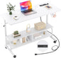 Armocity Height Adjustable Standing Desk with Power Outlets, 47" Manual Stand Up Desk with Storage Shelves Small Mobile Rolling Computer Desk Portable Laptop Table with Wheels for Home Office, White