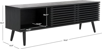 SAFAVIEH Averi TV Stand for up to 65" Flatscreen – Black, 2 Sliding Doors with Interior Storage, 2 Open Shelves, Entertainment Media Console (MED9637B)