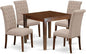 East West Furniture OXBR5-MAH-04 5 Piece Dining Room Table Set Includes a Square Wooden Table and 4 Light Tan Linen Fabric Upholstered Parson Chairs, 36x36 Inch, Mahogany