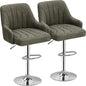VECELO Bar Stools Set of 2, Adjustable Barstools, Counter Height Stools with Back and Arm, Kitchen Island Stools, Swivel PU Leather Chairs for Pub, Dining Room, Modern Style, Dark Grey