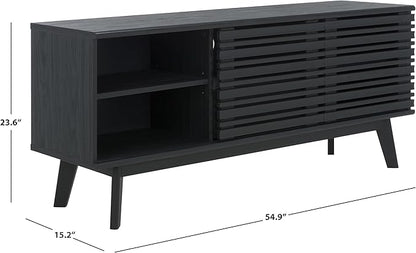 SAFAVIEH ESMA TV Stand for up to 60" Flatscreen – Black, Low Sideboard with 2 Sliding Doors, 1 Open Shelf, 1 Drawer, Entertainment Media Console (MED9638B)