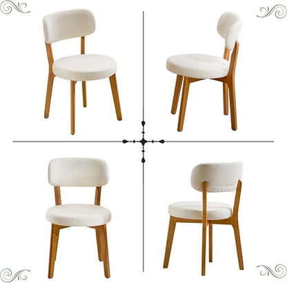 Furniliving Wooden Dining Chairs Set of 6, Mid-Century Modern Linen Upholstered Kitchen Chair with Solid Oak Wood, Farmhouse Dining Room Chairs, Beige