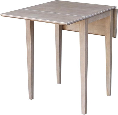IC International Concepts, Solid Wood Small Drop Leaf Dining Table, Solid Real Wood, Sturdy Parawood,36 X 22 X 29, Minimum Assembly, Washed Gray Taupe