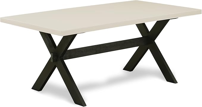 East West Furniture X627EL121-9 9 Piece Dining Room Table Set Includes a Rectangle Dining Table with X-Legs and 8 Blue Linen Fabric Upholstered Parson Chairs, 40x72 Inch, Multi-Color