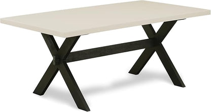 East West Furniture X627EL121-9 9 Piece Dining Room Table Set Includes a Rectangle Dining Table with X-Legs and 8 Blue Linen Fabric Upholstered Parson Chairs, 40x72 Inch, Multi-Color