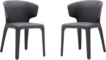 Manhattan Comfort Conrad Mid Century Modern Dining Chairs Woven Tweed Upholstered Kitchen Furniture with Contoured Back, Foam Padding & Metal Legs, Set of 2, Grey