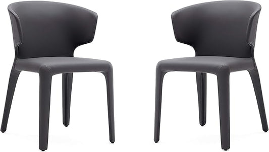 Manhattan Comfort Conrad Mid Century Modern Dining Chairs Woven Tweed Upholstered Kitchen Furniture with Contoured Back, Foam Padding & Metal Legs, Set of 2, Grey