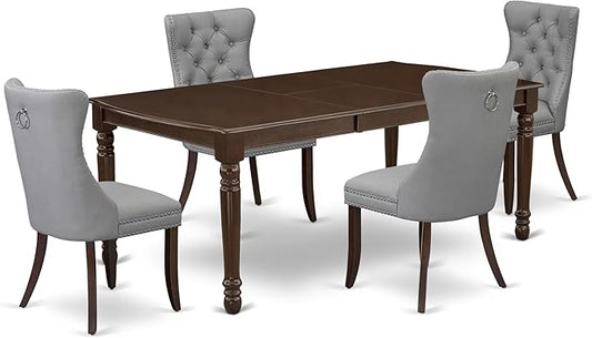 East West Furniture DODA5-MAH-27 5 Piece Dining Room Set Consists of a Rectangle Wooden Table with Butterfly Leaf and 4 Polyester Fabric Upholstered Chairs, 42x78 Inch, Mahogany