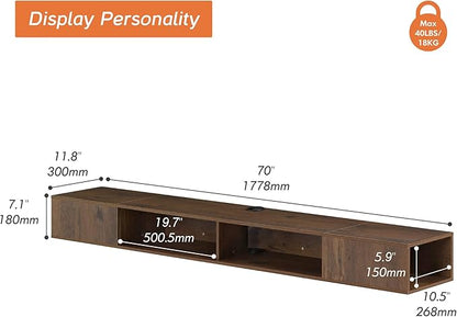 WAMPAT TV Stand with LED Lights for 65/70/75 inch TVs, Wall Mounted Shelf Under TV Cabinet, Entertainment Center Media Console with Storage for Living Room and Bedroom, Brown