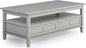 SIMPLIHOME Warm Shaker Coffee Table - 48 inch Wide Solid Wood Cocktail Table in Fog Grey, Transitional Living Room Table with 2 Storage Drawers and Open Shelf for Sitting Area or Lounge