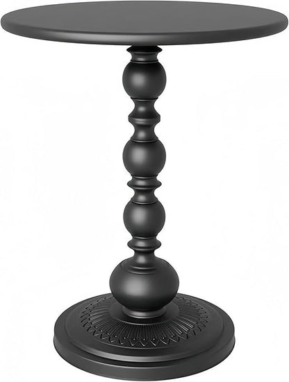 Metal Small End Table,Vintage Matte Black Round Side Table Nightstand for Bedside or Sofa,Small Accent Pedestal Table for Living Room Corners Bedroom Patio and bar (Matte Black)