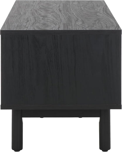 SAFAVIEH Aino TV Stand for up to 60" Flatscreen – Black, 2 Sliding Doors with Interior Storage, 1 Open Shelf, Entertainment Media Console (MED9619B)