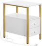 HOOBRO End Table with Charging Station, Narrow Side Table with 2 Drawer & USB Ports & Power Outlets, Nightstand for Small Spaces, Stable and Sturdy, for Living Room, Bedroom, Gold and White DW541BZ01