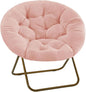 Comfortable Cozy Faux Fur Disc Chair Foldable Feature for Bedroom, Living Room and Dorm, Adult-Sized Relaxation, Pink