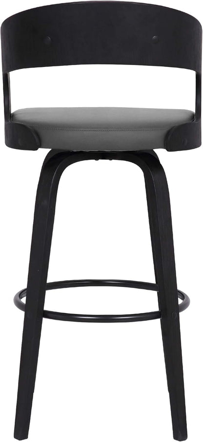 Armen Living Shelly 30" Bar Height Swivel Gray Faux Leather and Black Wood Bar Stool - Set of 2