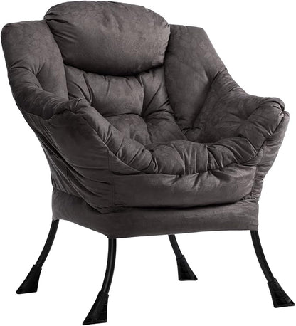 HollyHOME Modern Fabric Large Lazy Chair, Accent Oversized Comfy Reading Chair, Thick Padded Cozy Lounge Chair with Armrest, Steel Frame Leisure Sofa Chair for Living Room, Bedroom, Dorm, Coffee Grey